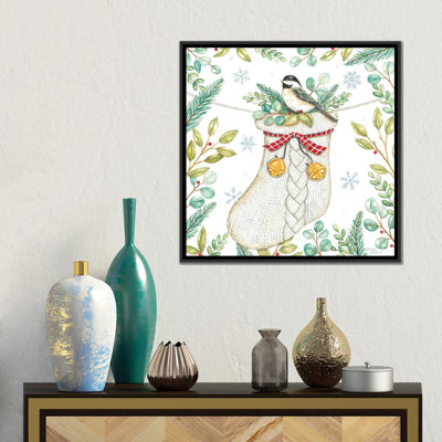 Jingle Bell Chickadee - reproduction d'art murale - toile encadrée