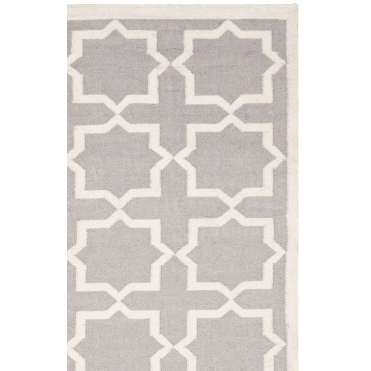 Rodgers Hand Woven Flat Weave Wool/Cotton Geometric Rug in Ivory