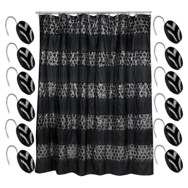 Channce Striped Shower Curtain with Hooks Included