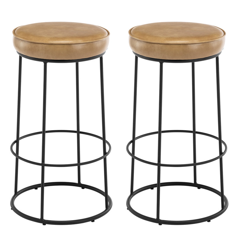 Mccree Upholstered Counter Stool with Metal Frame, Camel Faux Leather