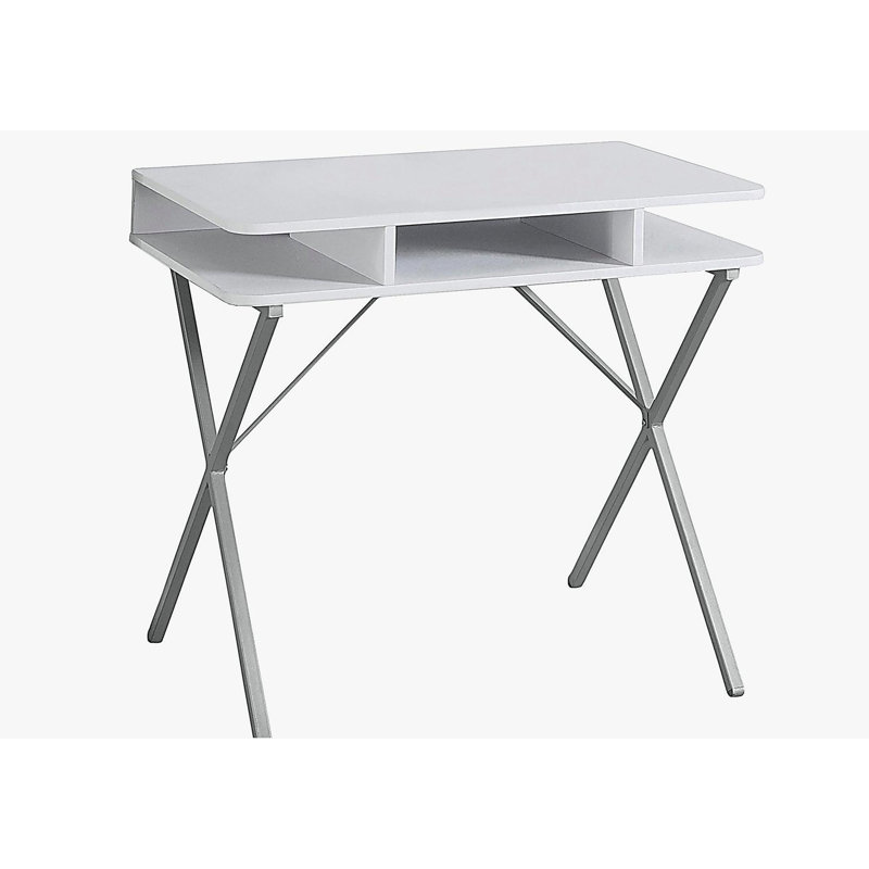 Bureau d'ordinateur, bureau personnel, ordinateur portable, tablettes de rangement, l 31 po, travail, stratifié blanc, métal gris, contemporain, moderne
