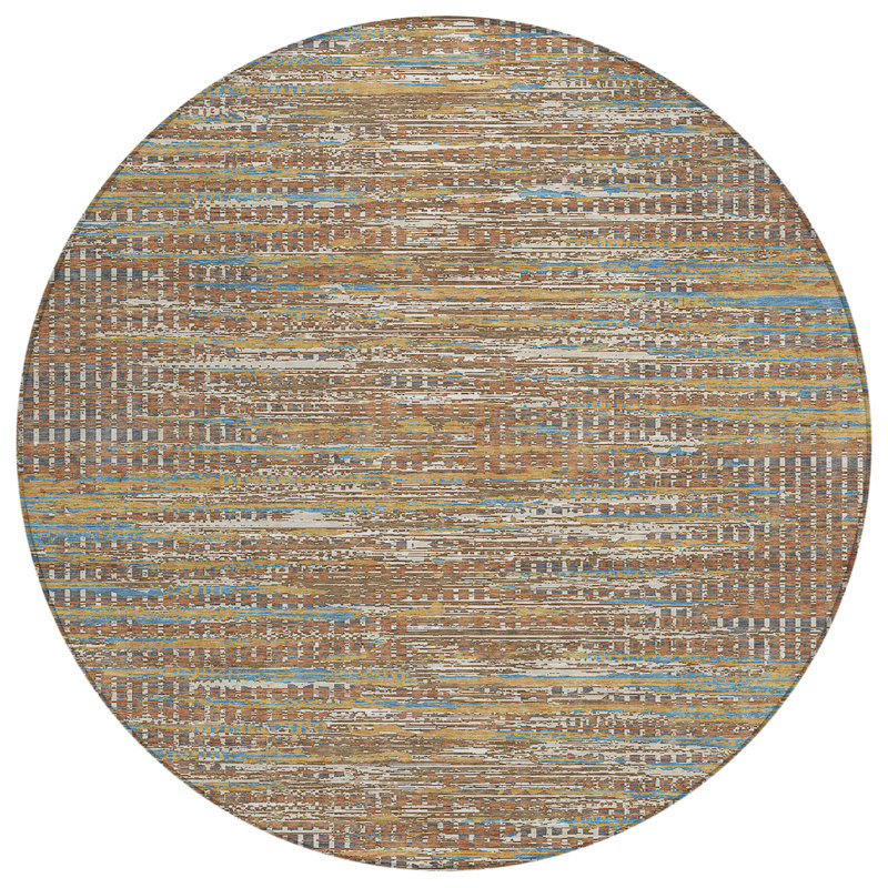 Machine Washable Indoor/Outdoor Chantille ACN2642 Abstract Rug, Paprika, 8' Round