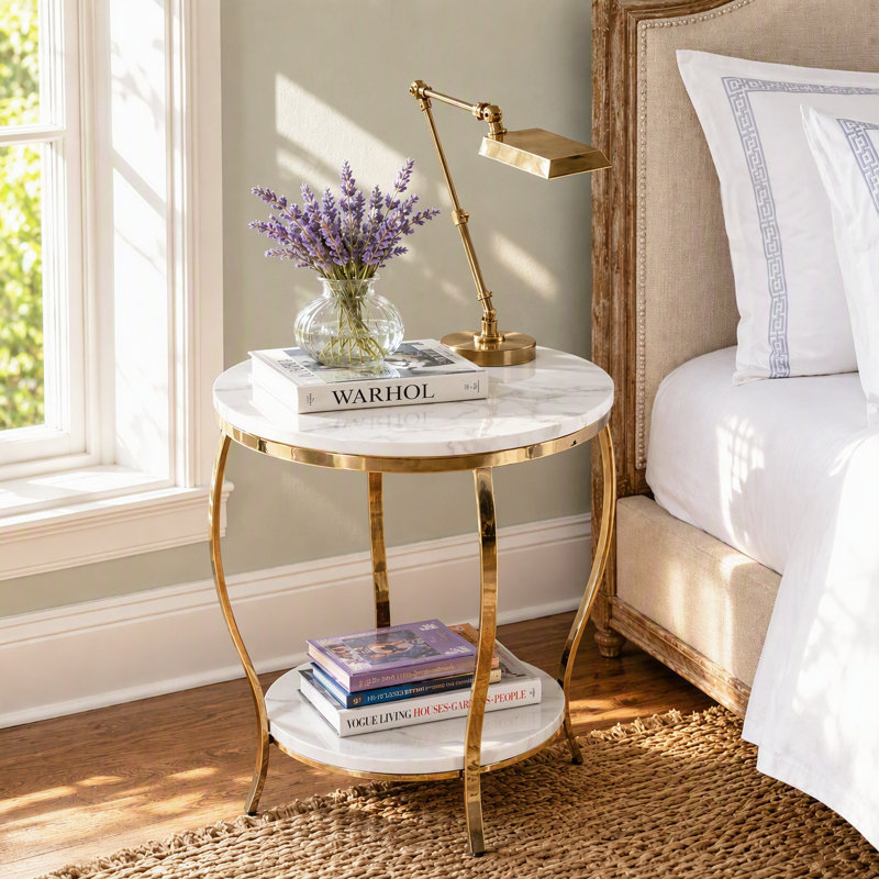 2-Tier Round Sintered Stone Nightstand