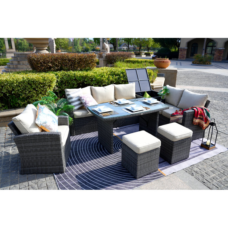 Kirkpatrick Wicker 8 - Person Patio Conversation Set with Cushions, Gray