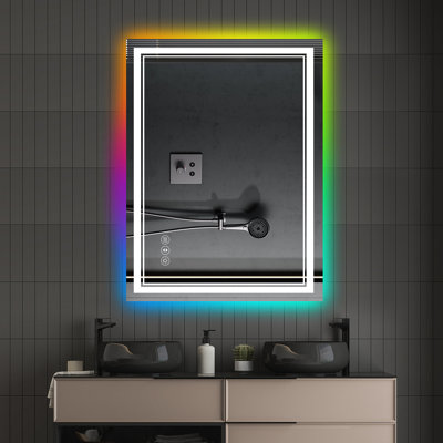 Miroir de salle de bain à DEL sans cadre 30 po x 36 po, miroir intelligent, rétroéclairage RVB