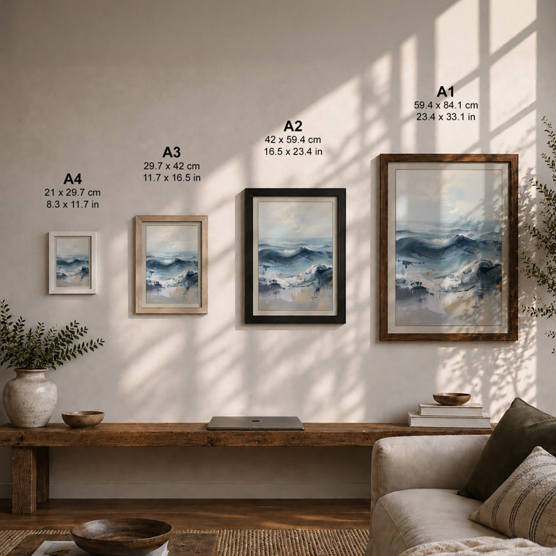 Mountains at Sunrise Scandinavian - Framed Print, A2 - 59.4 x 42.0 cm, White