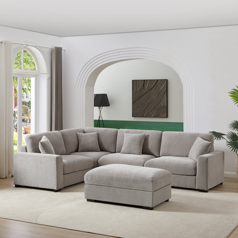 Eugenija Upholstered Sectional Reversible, White 100% Polyester, 36.2" H x 124.41" W x 86.61" D