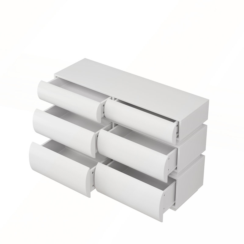 Commode moderne à 6 tiroirs avec rangement large pour la chambre à coucher, Blanc