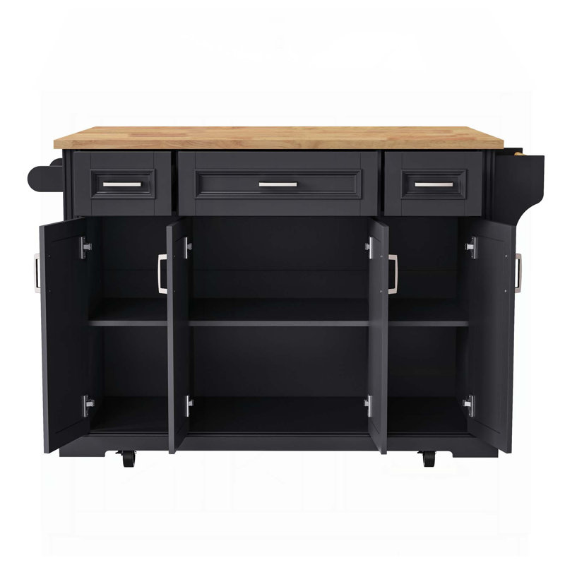 Versatile Kitchen Island with Multiple Storage Options and Stylish Design, Black