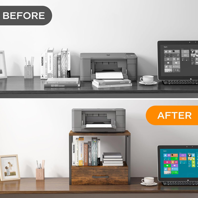 Printer Stand For Desk, 2 Tier Printer Stand With Storage,Printer Stand With Drawer,Multi-Purpose Desktop Printer Stand,Heavy Duty Desk Shelf/Desk Organizer For Home Office