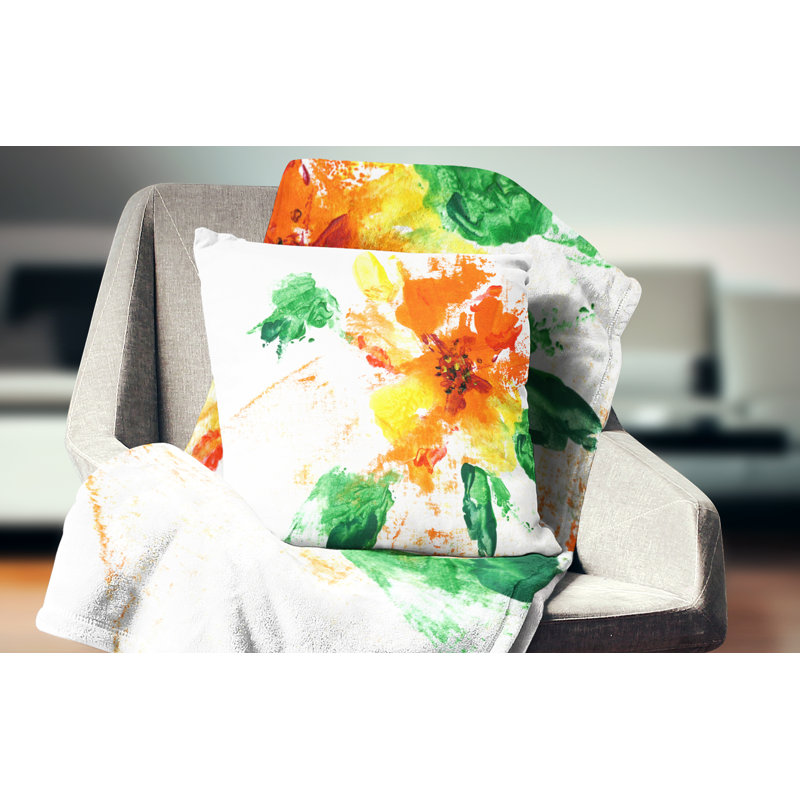 Painted Abstract Flower - Coussin décoratif imprimé abstrait, 16 po x 1 po, Carré