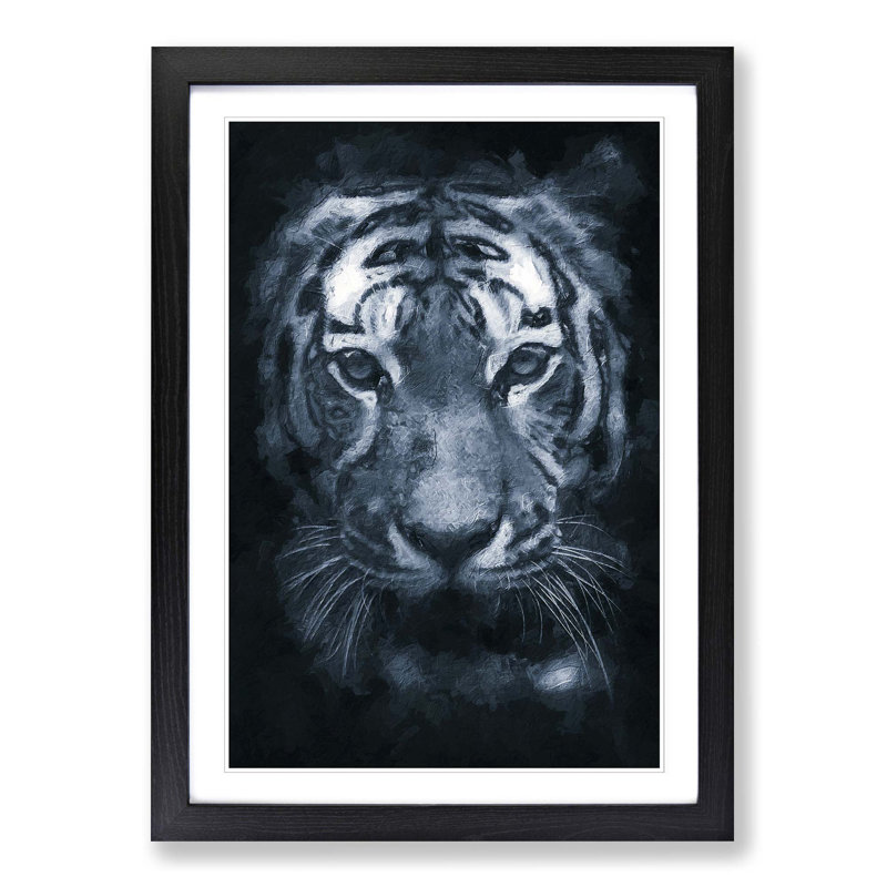 Tiger Portrait in Abstract - Picture Frame Painting Print on MDF, Black Framed, 65cm H x 48cm W x 2cm D