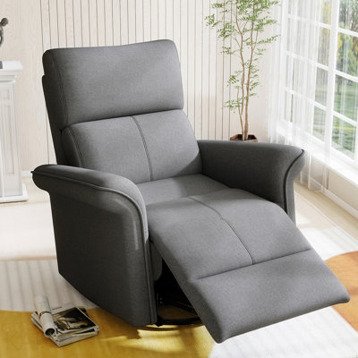 Fauteuil inclinable à bascule pivotant à 270 ° pour adulte, fauteuil inclinable et berçant berçant pour petits espaces, fauteuil berçant en tissu pour chambre de bébé, canapé inclinable simple pour le cinéma maison salon (gris foncé)