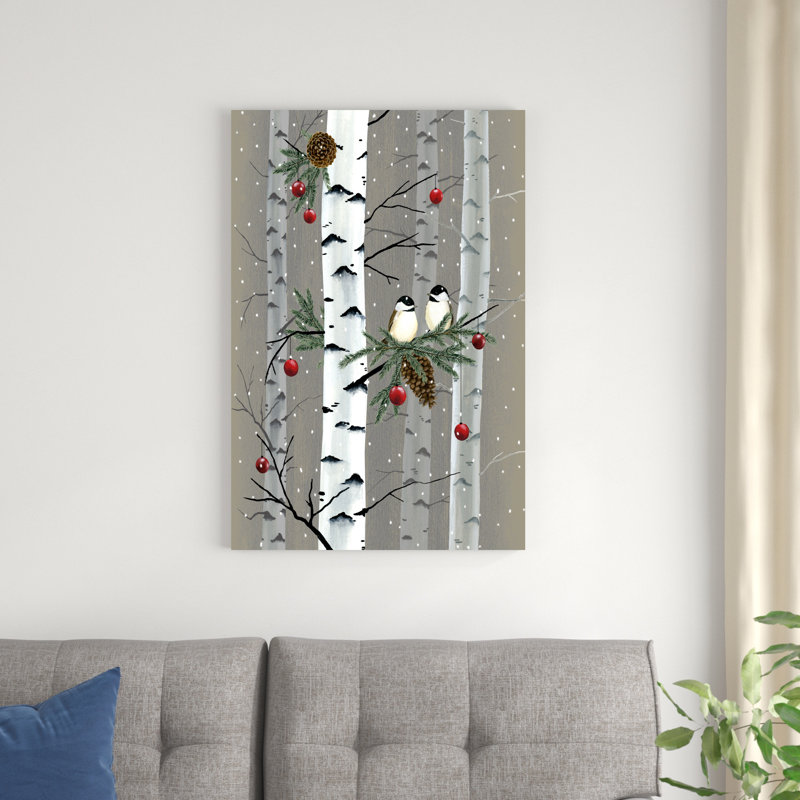 «Birch Birds I» par Grace Popp - peinture sur toile tendue, H 36 po x l 24 po