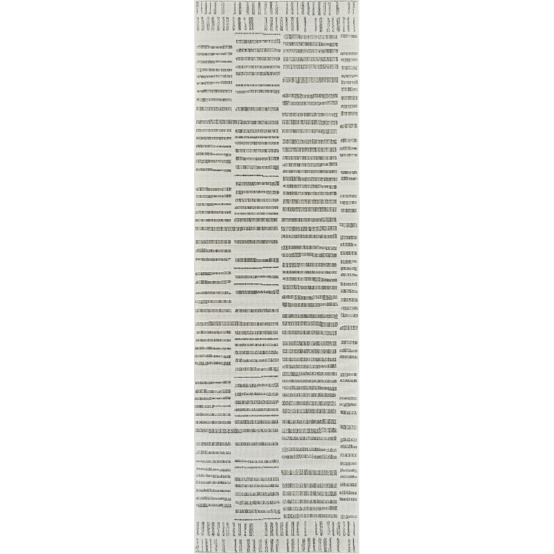 Tapis de couloir intérieur rayé crème / beige 2 pi x 8 pi (2 pi 3 po x 8 pi) Tapis Branch Linea, contemporain, à poils courts et résistant aux taches