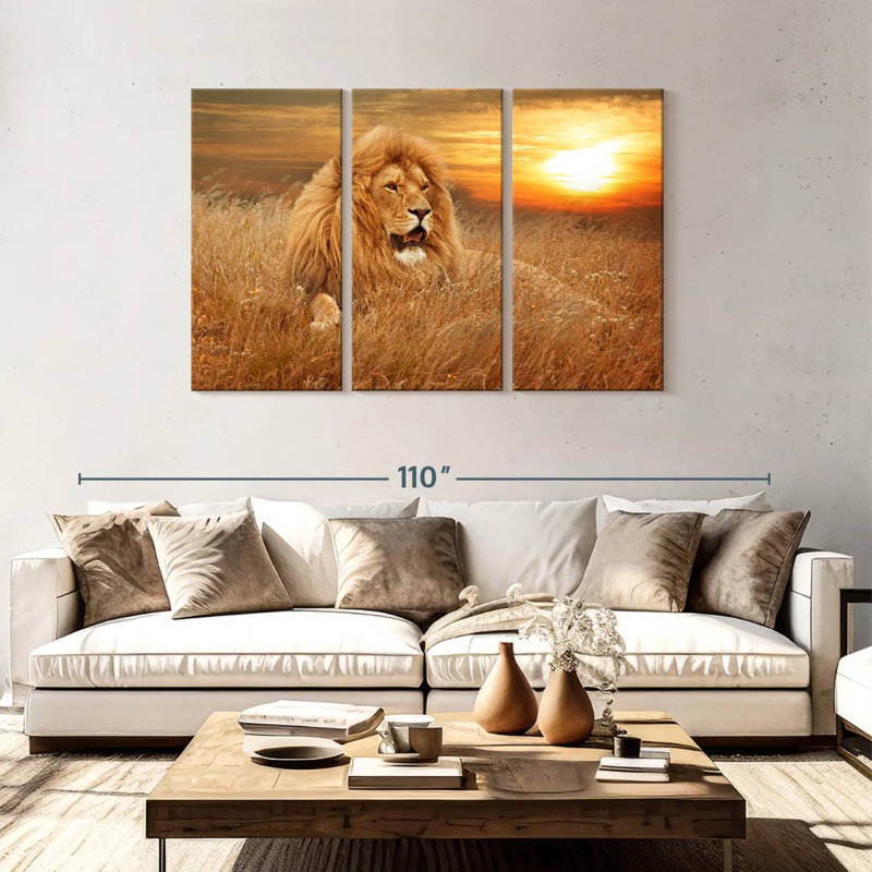 Coucher de soleil lion, H 48 po x l 74 po