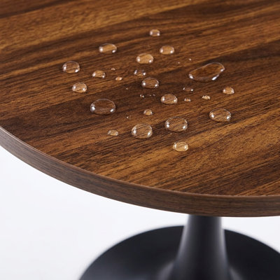 Table de salle à manger ronde en tulipe de style moderne du milieu du siècle, 61 cm (24 po), plateau en bois et pied central.