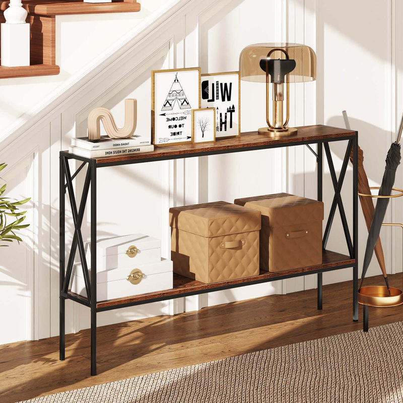 Narrow Console Table 2-tier Entryway Table With Storage 2 Support Bars Sofa Table