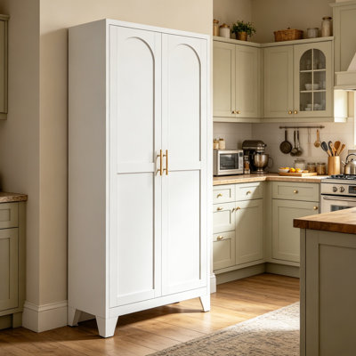 Armoire de rangement 71 po à 2 portes galbées, armoire de rangement en métal avec portes et tablettes réglables, pour chambre à coucher, salon, cuisine (blanc)