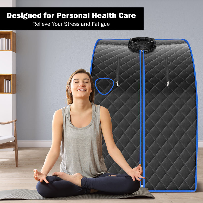 Black Portable Personal Steam Sauna with Folding Chair and Remote Control