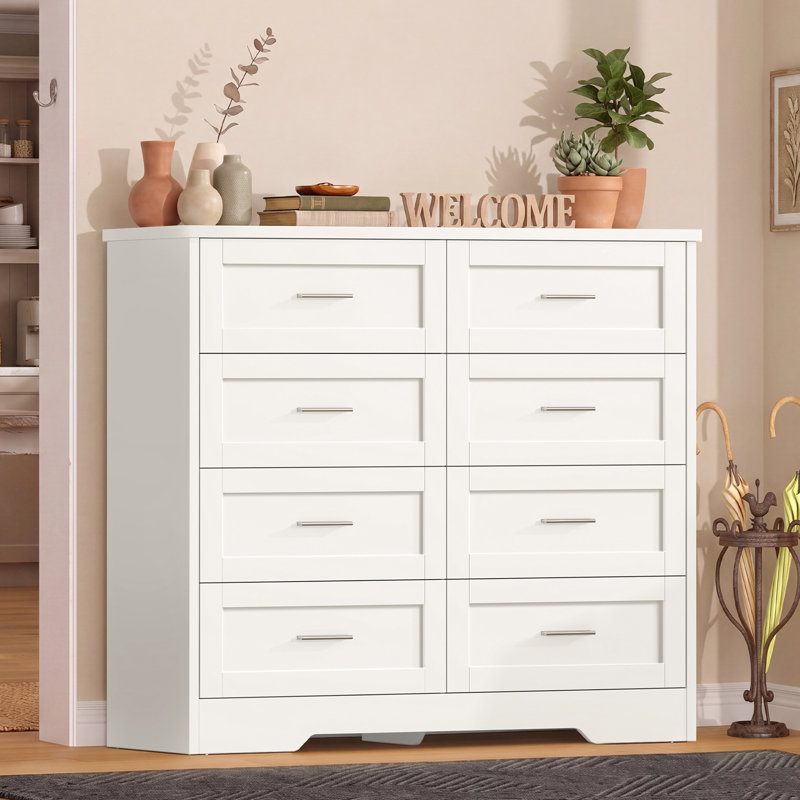 Large Dresser with 8 Drawers, Modern Chest of Drawers with Metal Handles, Dresser for Bedroom, Living Room, White