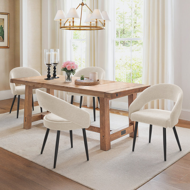Chaises de salle à manger rembourrées Sabuk, 4, Lin blanc crème