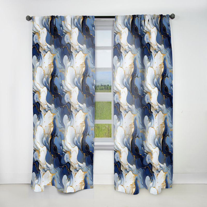 Rideau obscurcissant céleste en marbre bleu et or III céleste - 1 panneau, L 52 po x L 108 po