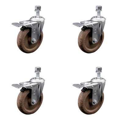 5 Inch SS High Temp Glass Filled Nylon 12mm Stem Caster Set Total Lock Brake