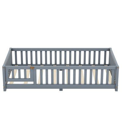 Floor Bed for Kids with Guardrails and Door, Low Profile Montessori Bed Frame by George Oliver
