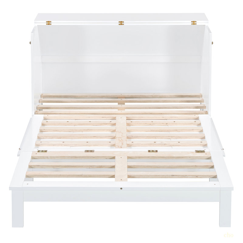 Lit escamotable avec tiroir et un ensemble de prises et de ports USB, design moderne, Double, Blanc