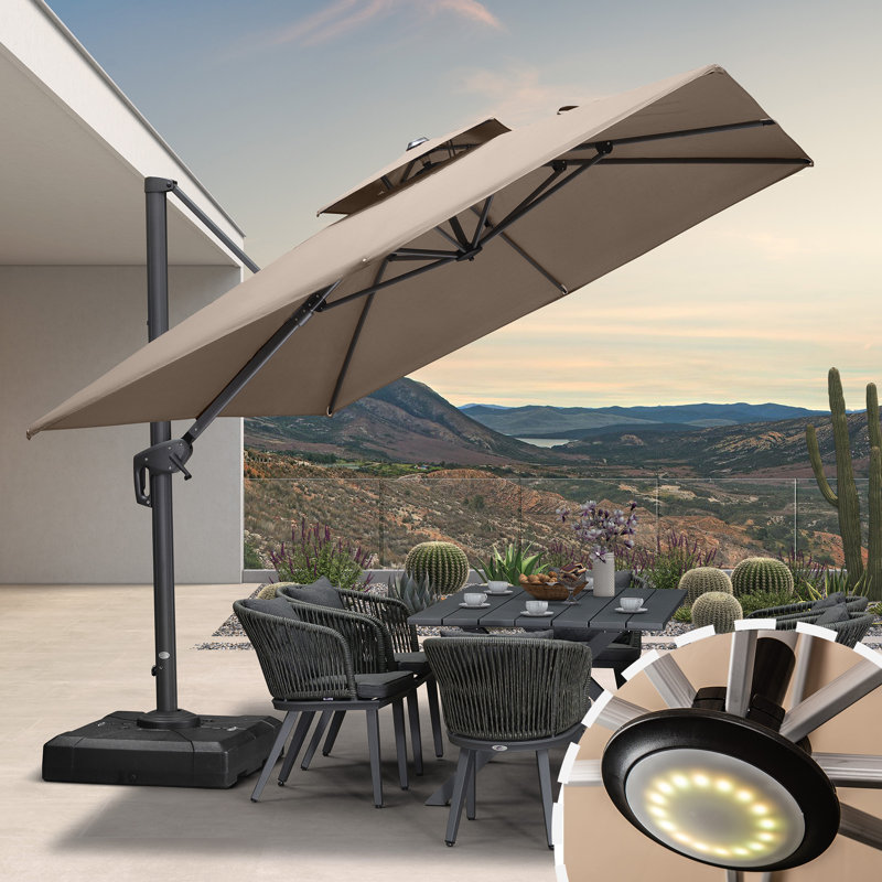 108''×144'' Rectangular Advanced fabric Umbrella Large Cantilever Umbrella with Base and Soft 12 Colors Changing Light for Umbrella