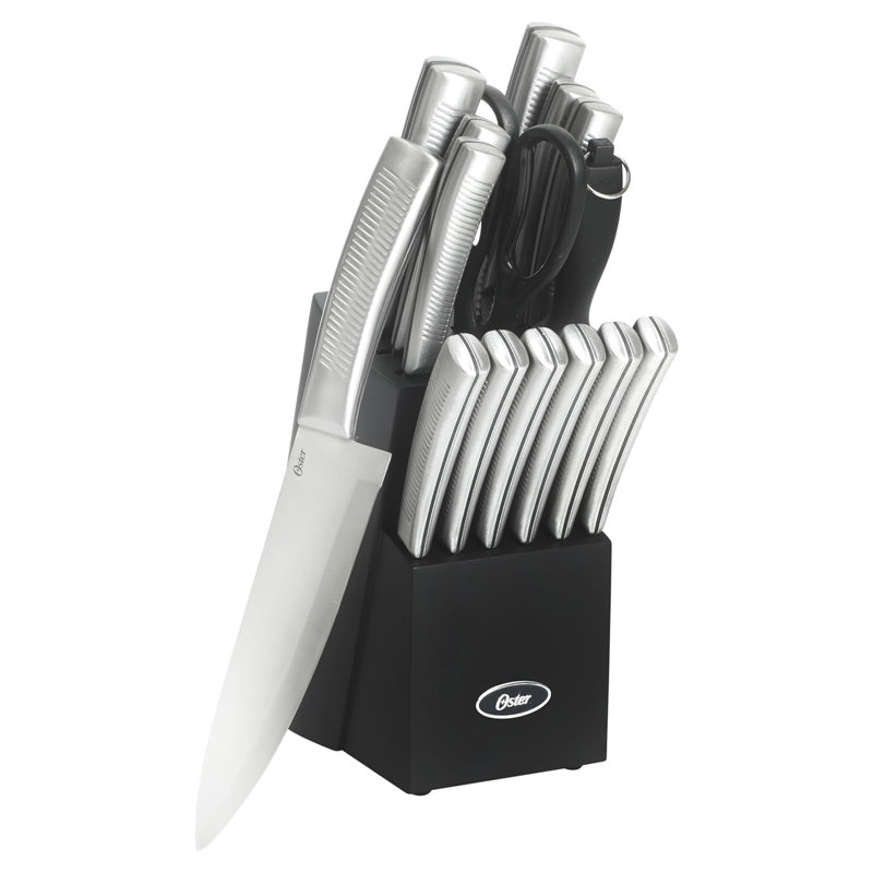 Oster Eddington 16 Piece Stainless Steel Kitchen Knife Block Set in Silver