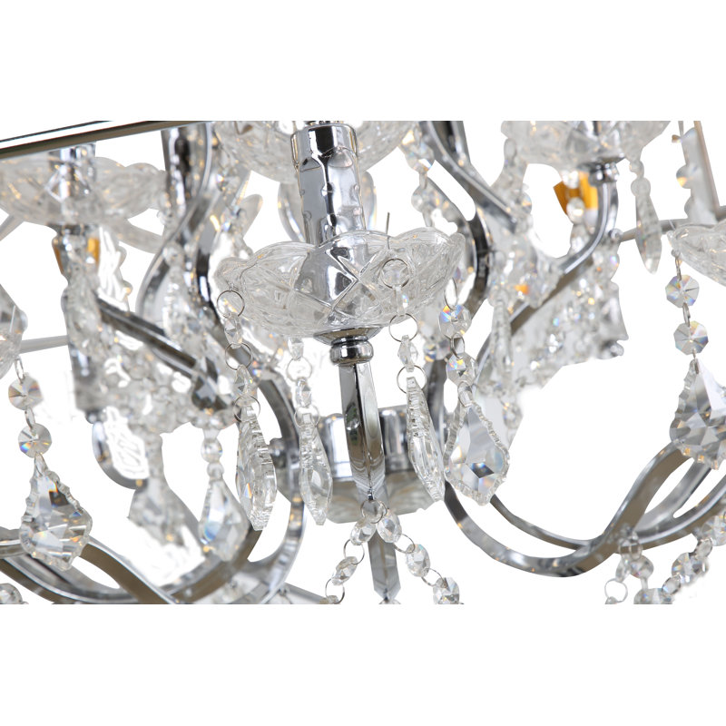 15-Light Chrome Cage Chandelier With Clear Hanging Crystals, Chrome