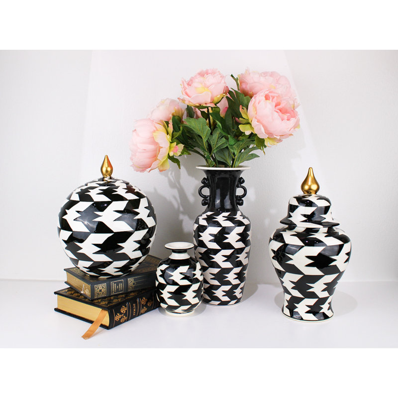 Crow's Feed Handmade Ceramic Jar, Black/White/Gold