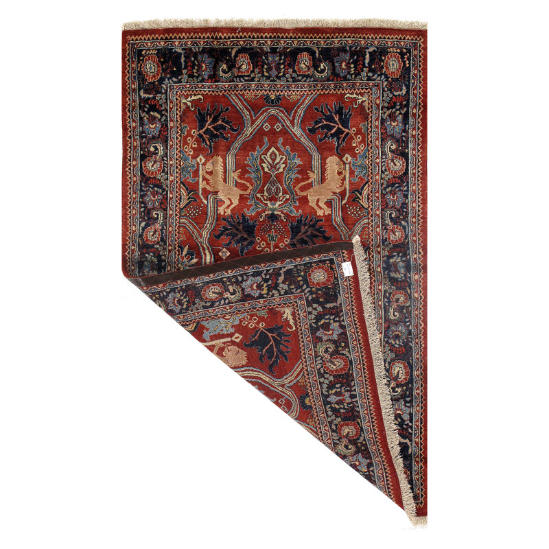 Tapis unique en laine noué à la main de 4 pi x 6 pi noir / rouge / beige