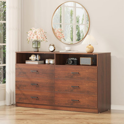 Commode 6 tiroirs, commode tour de rangement moderne et commode 2 casiers ouverts, grand rangement pour la chambre à coucher