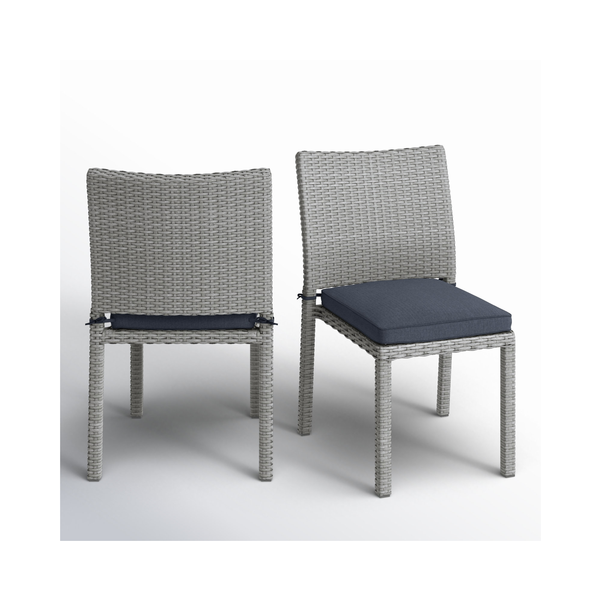 Alyisa Premium All-Weather Wicker Outdoor Stacking Dining Side Chair with Cushion, Gray, Gray