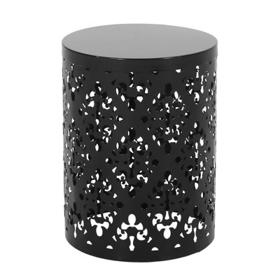 Outdoor Metal Accent Table - Large, Modern Iron Cut Frame With Captivating Floral Decoration, Powder-Coated For Durability, No Assembly, Black, 13.75W X 13.75D 18.00H Cylindrical Design , Frame,