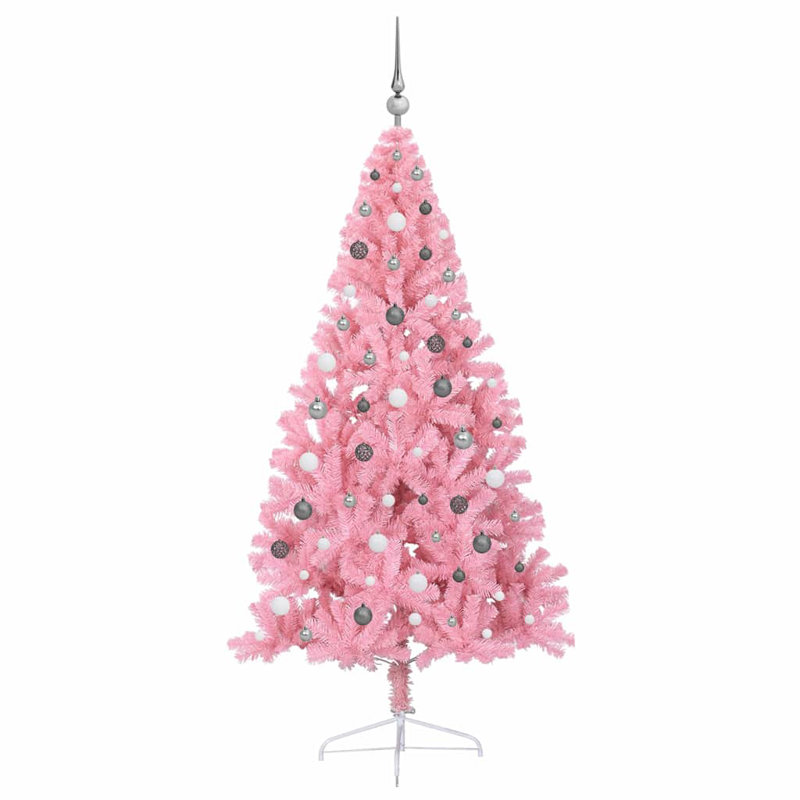  Artificial Pre-lit Christmas Tree PVC, 6.89' H, Pink/Silver