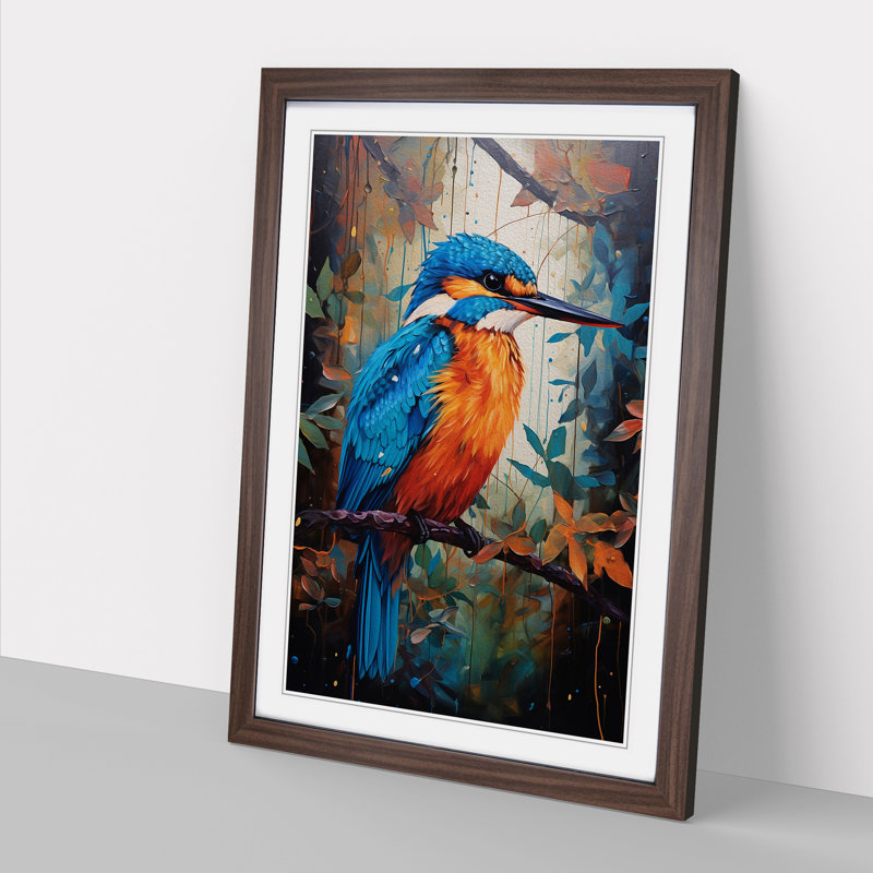 Kingfisher Expressionism Art - Framed Print, 46cm H x 34cm W x 2cm D, Walnut Framed
