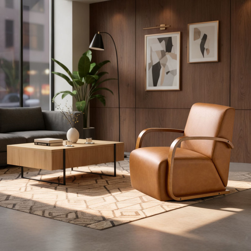 Fauteuil d'appoint rembourré en similicuir et pivotant, Brun antique