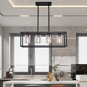 Dionna 4 - Kitchen Island Linear Rectangle Pendant With Glass Shade