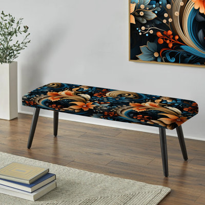 Striped Upholstered Black Bench