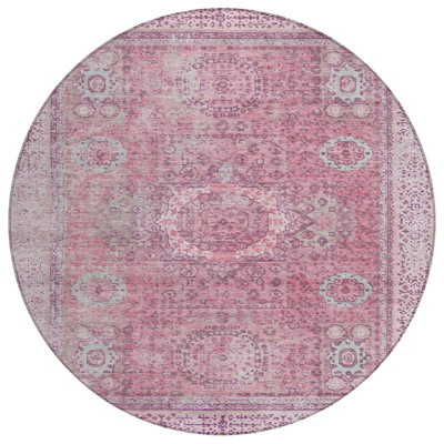 Machine Washable Indoor/Outdoor Xhevrie Pink Rug