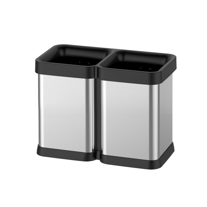 Poubelle à double compartiment 10,6 gallons, poubelle à couvercle ouvert, bac de recyclage en acier inoxydable résistant aux empreintes digitales pour la cuisine, le bureau, le restaurant, la salle à manger, sans couvercle, 2 x 20 litres