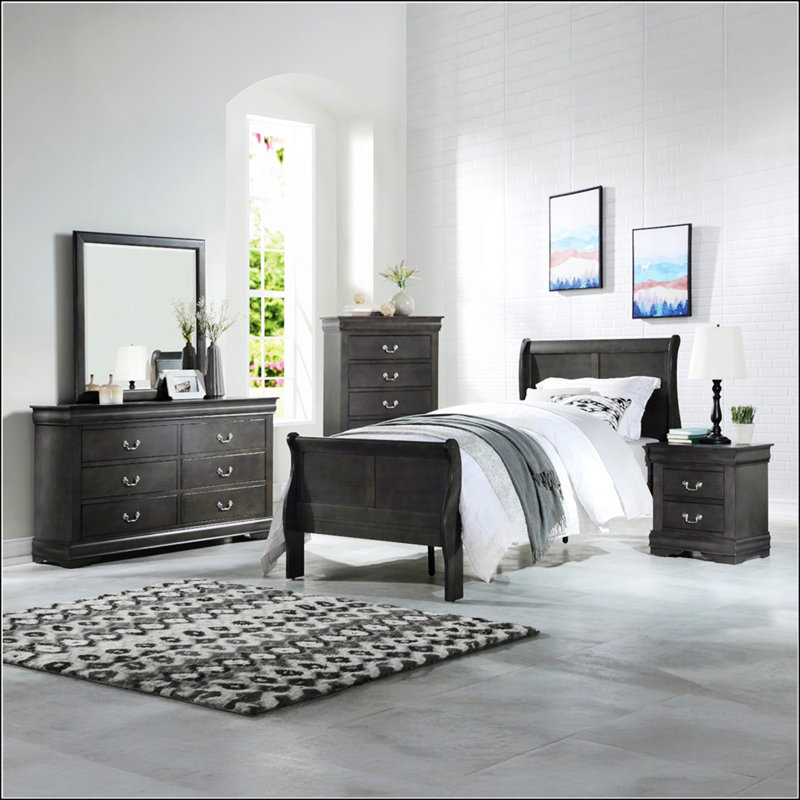 Table de chevet 2 tiroirs Traditional, Gris foncé