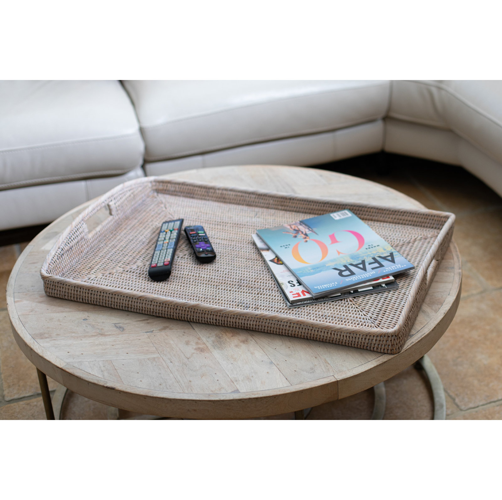 Ilonka Decorative Tray, White Wash, 2" H x 28" W x 18"D, No Bundle