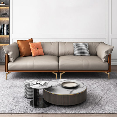 Canapé modulaire kaki en cuir véritable