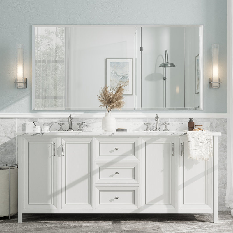 Miroir mural de salle de bain sans cadre à  bords biseautés en verre trempé, à  fixation par rainure française, 72 po x 36 po