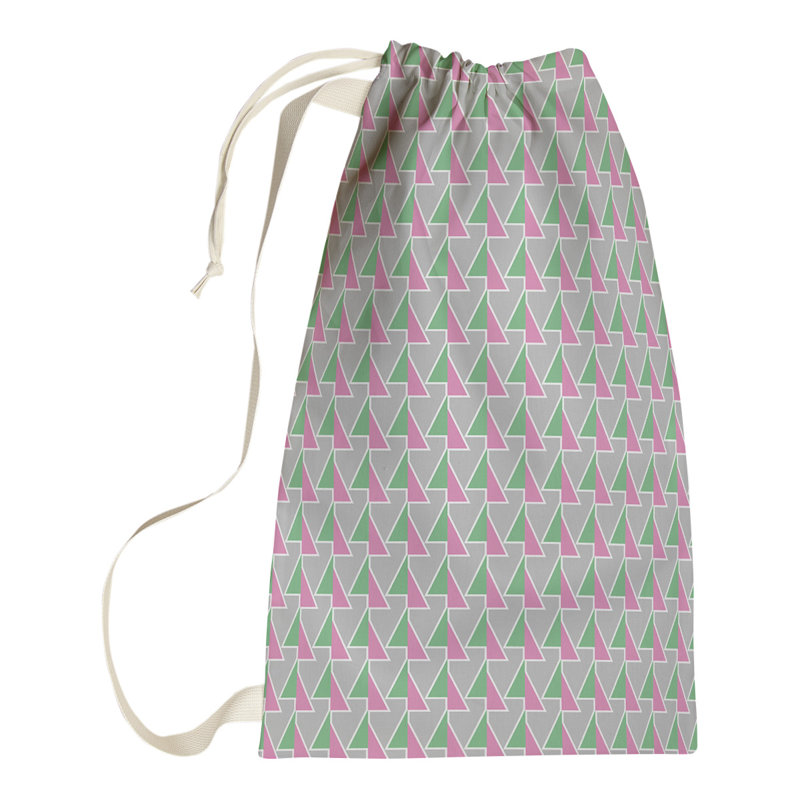 Jordao Fabric Laundry Bag with Handles, 29" H x 18" W x 1.5" D, Green/Pink